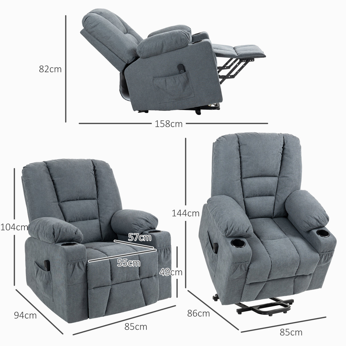 Linen Fabric Recliner Chair 85cm Wide With Footrest And Cup Holder - Velmora