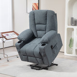 Linen Fabric Recliner Chair 85cm Wide With Footrest And Cup Holder - Velmora