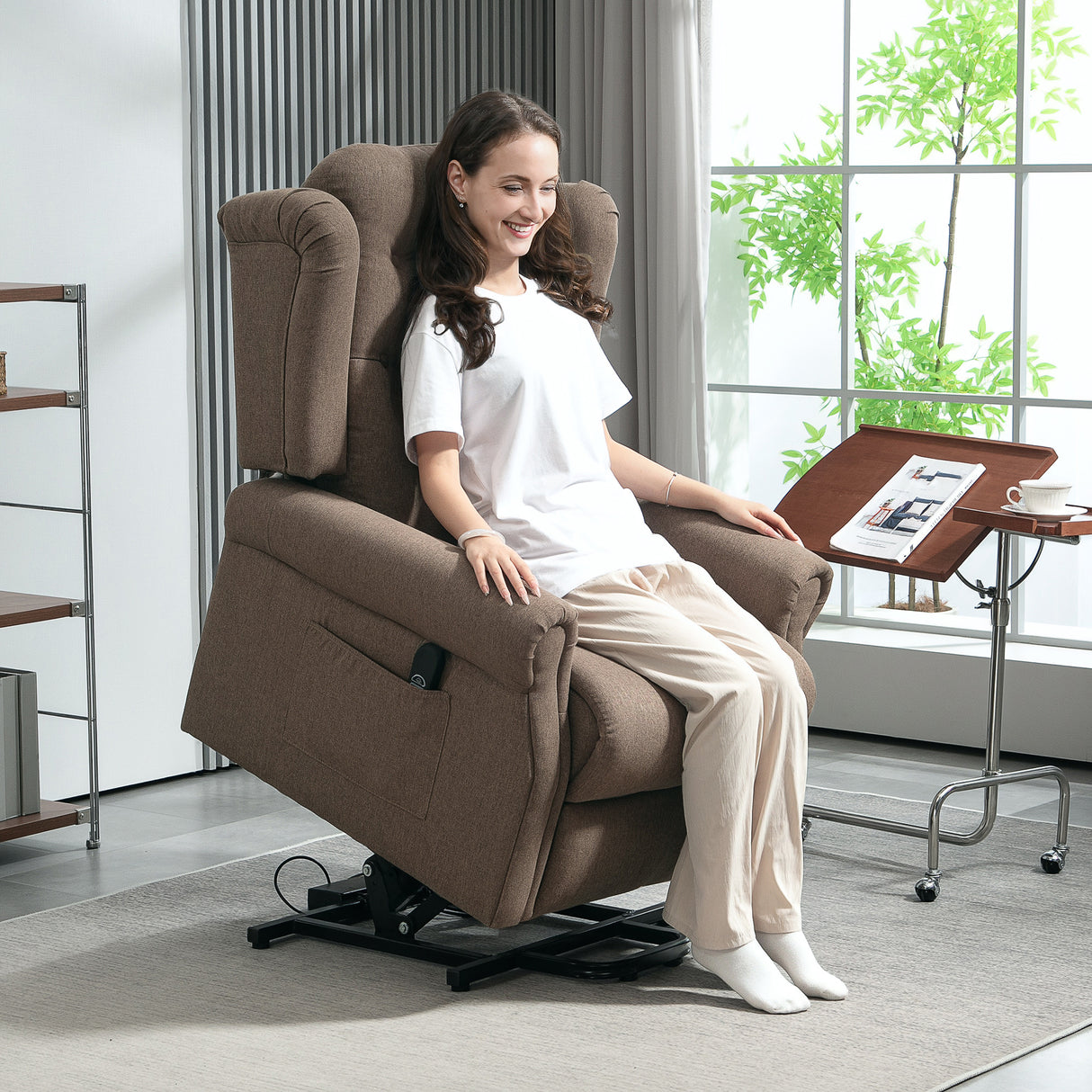 Linen Fabric Recliner Chair 85cm Wide With Footrest - Velmora