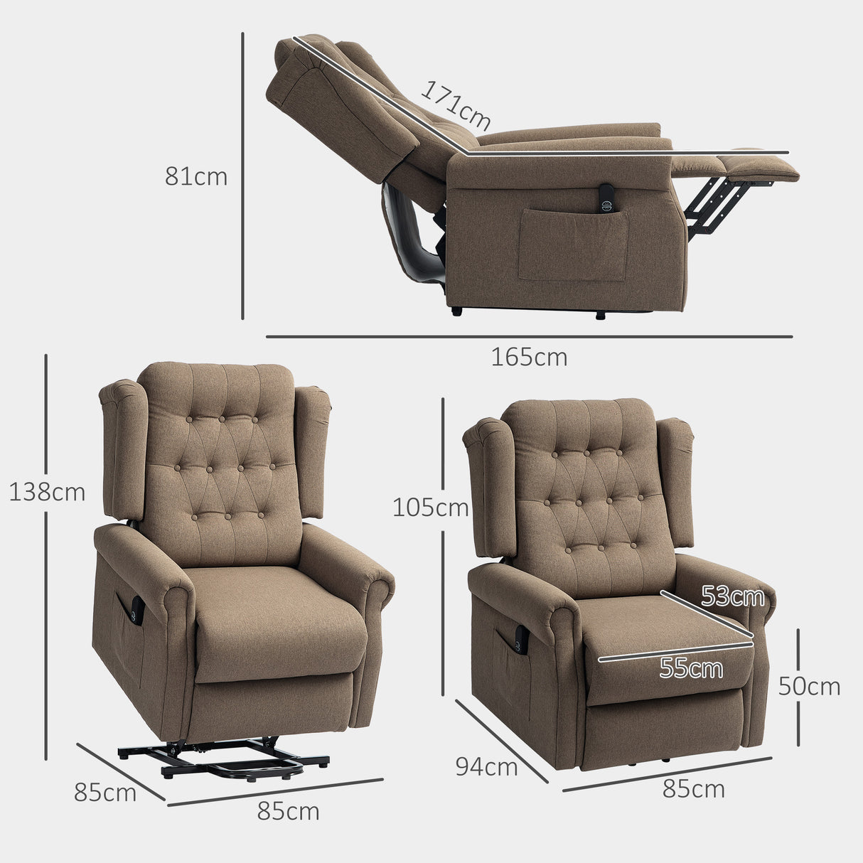 Linen Fabric Recliner Chair 85cm Wide With Footrest - Velmora