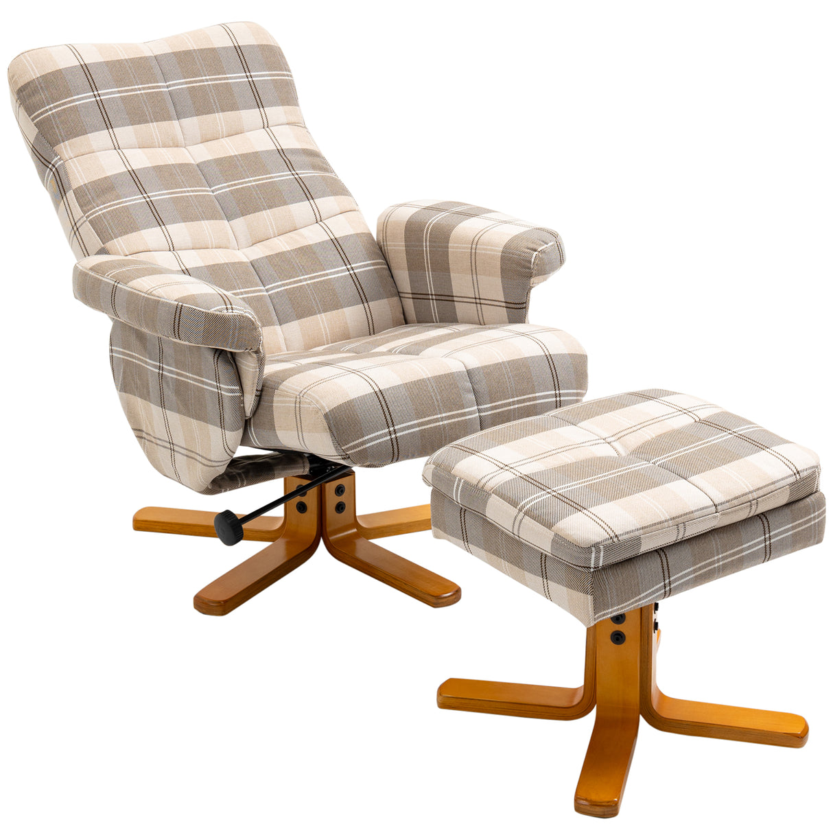 Linen Fabric Recliner Chair 90cm High x 80cm Wide With Footstool And Wooden Base - Velmora