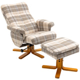 Linen Fabric Recliner Chair 90cm High x 80cm Wide With Footstool And Wooden Base - Velmora
