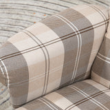 Linen Fabric Recliner Chair 90cm High x 80cm Wide With Footstool And Wooden Base - Velmora