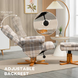 Linen Fabric Recliner Chair 90cm High x 80cm Wide With Footstool And Wooden Base - Velmora