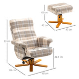 Linen Fabric Recliner Chair 90cm High x 80cm Wide With Footstool And Wooden Base - Velmora