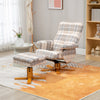 Linen Fabric Recliner Chair 90cm High x 80cm Wide With Footstool And Wooden Base - Velmora