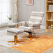 Linen Fabric Recliner Chair 90cm High x 80cm Wide With Footstool And Wooden Base - Velmora