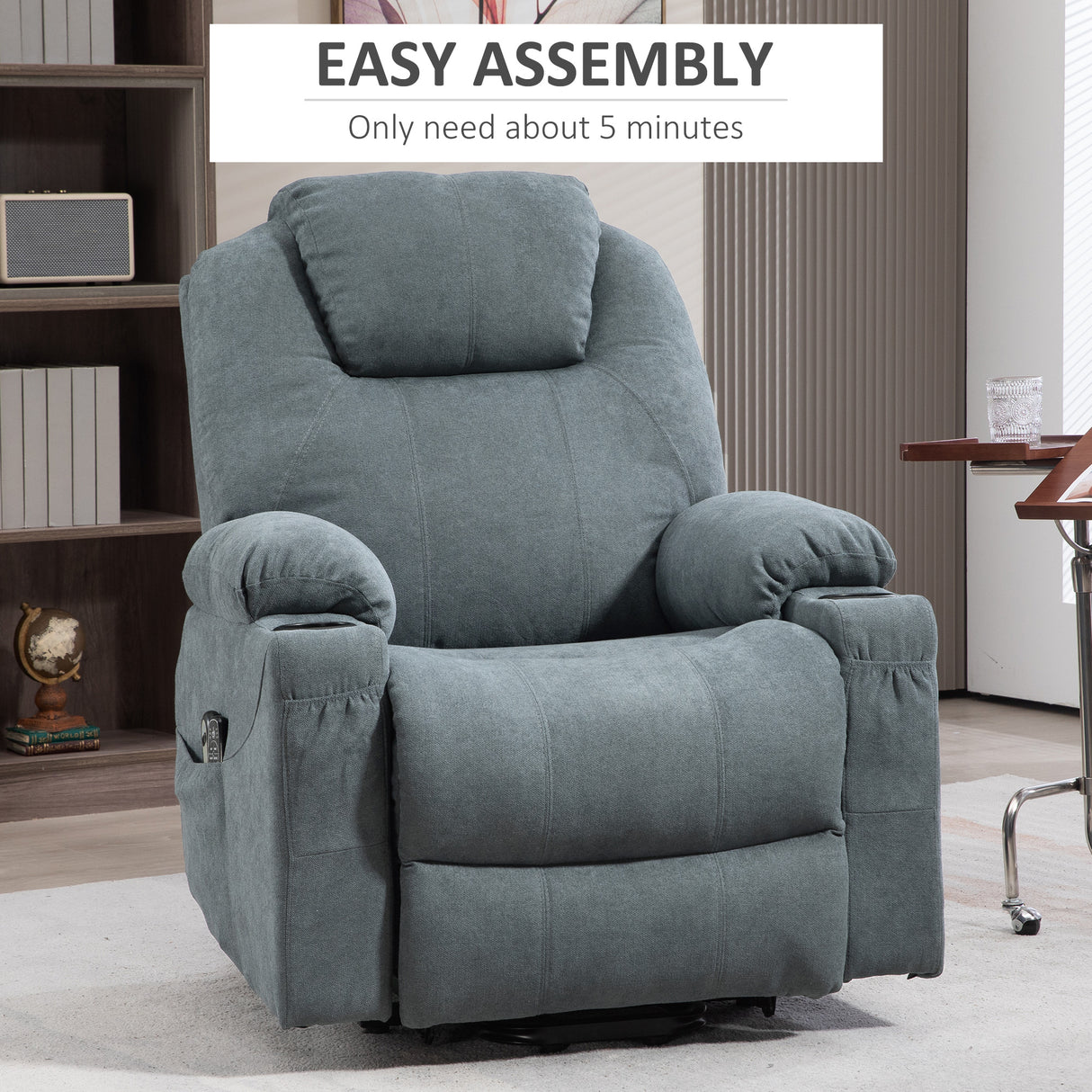 Linen Fabric Recliner Chair 90cm Wide With Footrest - Velmora