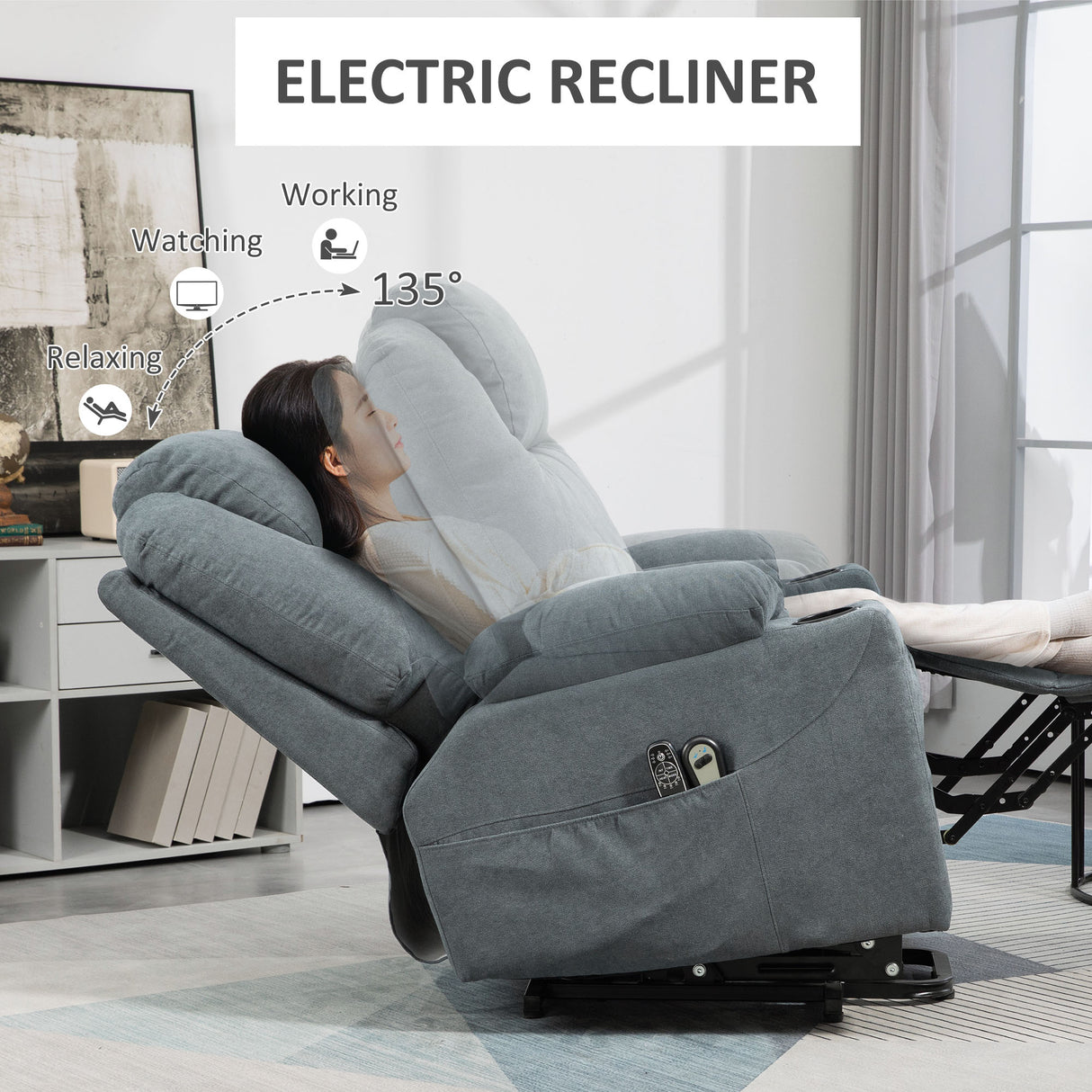 Linen Fabric Recliner Chair 90cm Wide With Footrest - Velmora