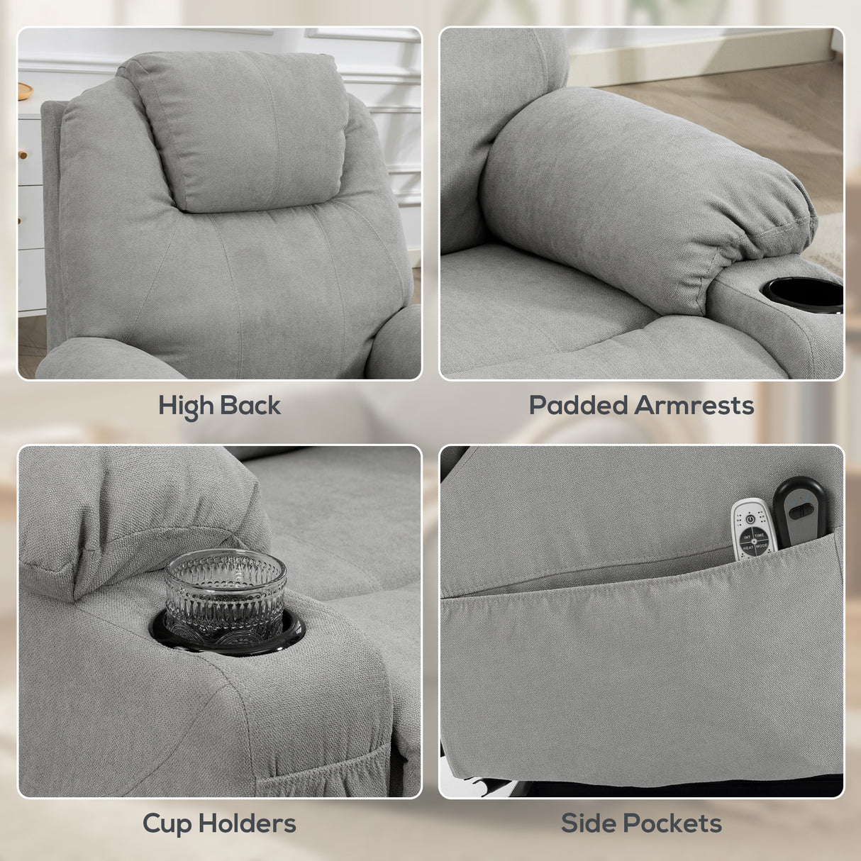 Linen Fabric Recliner Chair 90cm Wide With Footrest - Velmora