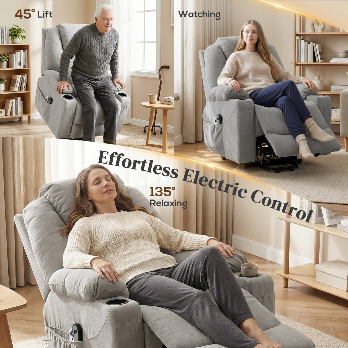 Linen Fabric Recliner Chair 90cm Wide With Footrest - Velmora