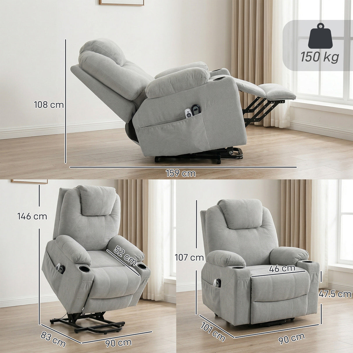Linen Fabric Recliner Chair 90cm Wide With Footrest - Velmora