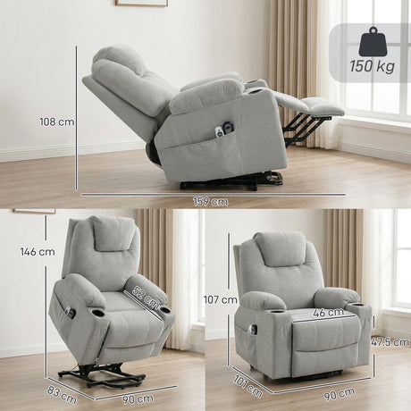 Linen Fabric Recliner Chair 90cm Wide With Footrest - Velmora