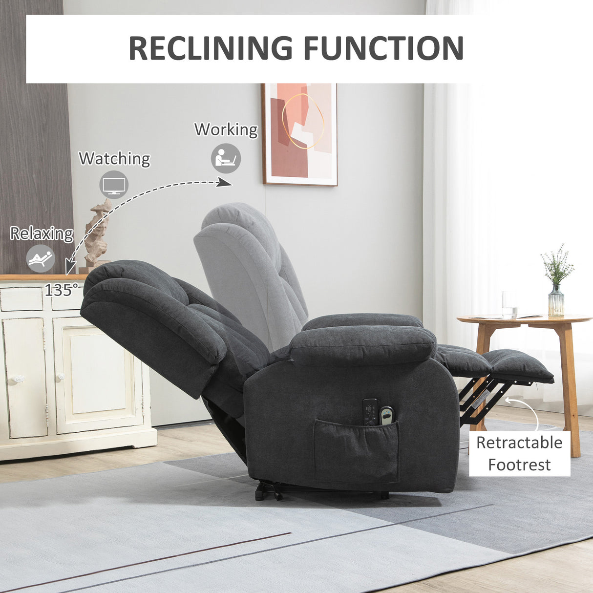 Linen Fabric Recliner Chair 91cm Wide With Footrest - Velmora