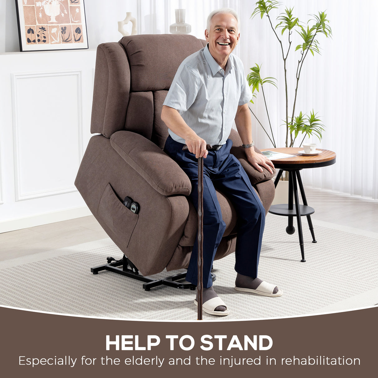 Linen Fabric Recliner Chair 91cm Wide With Footrest - Velmora