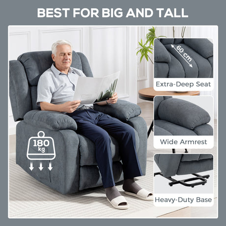 Linen Fabric Recliner Chair 91cm Wide With Footrest - Velmora
