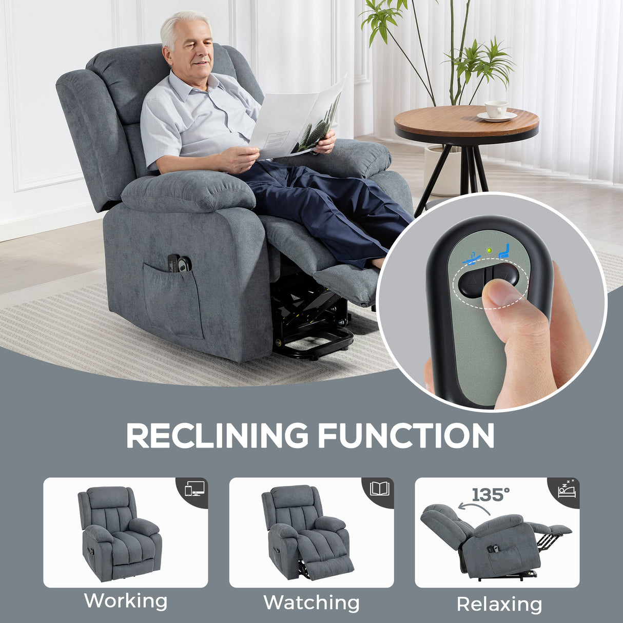 Linen Fabric Recliner Chair 91cm Wide With Footrest - Velmora