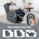 Linen Fabric Recliner Chair 91cm Wide With Footrest - Velmora