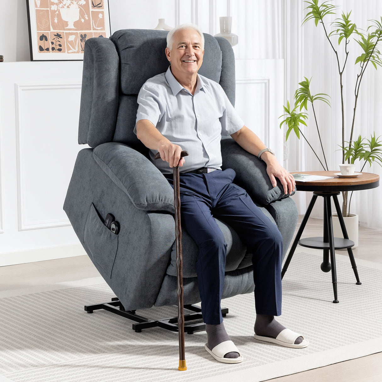 Linen Fabric Recliner Chair 91cm Wide With Footrest - Velmora