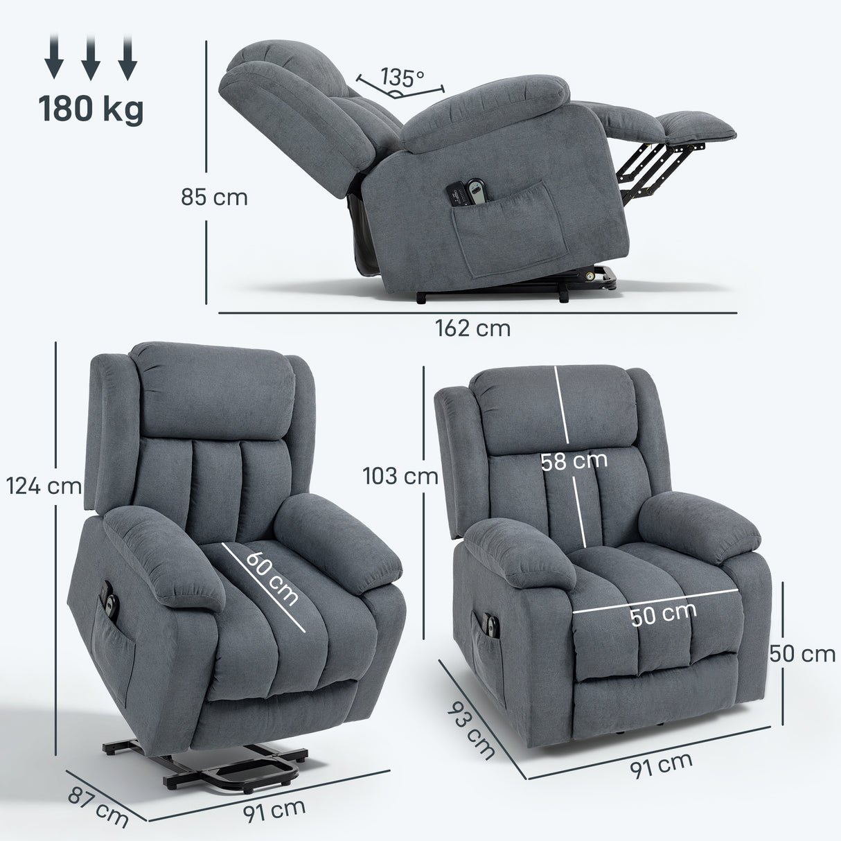 Linen Fabric Recliner Chair 91cm Wide With Footrest - Velmora