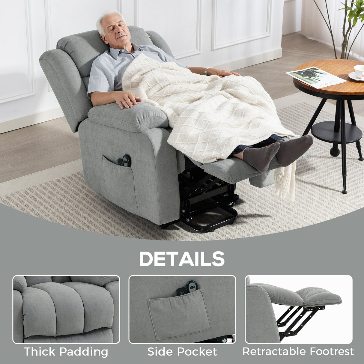Linen Fabric Recliner Chair 91cm Wide With Footrest - Velmora