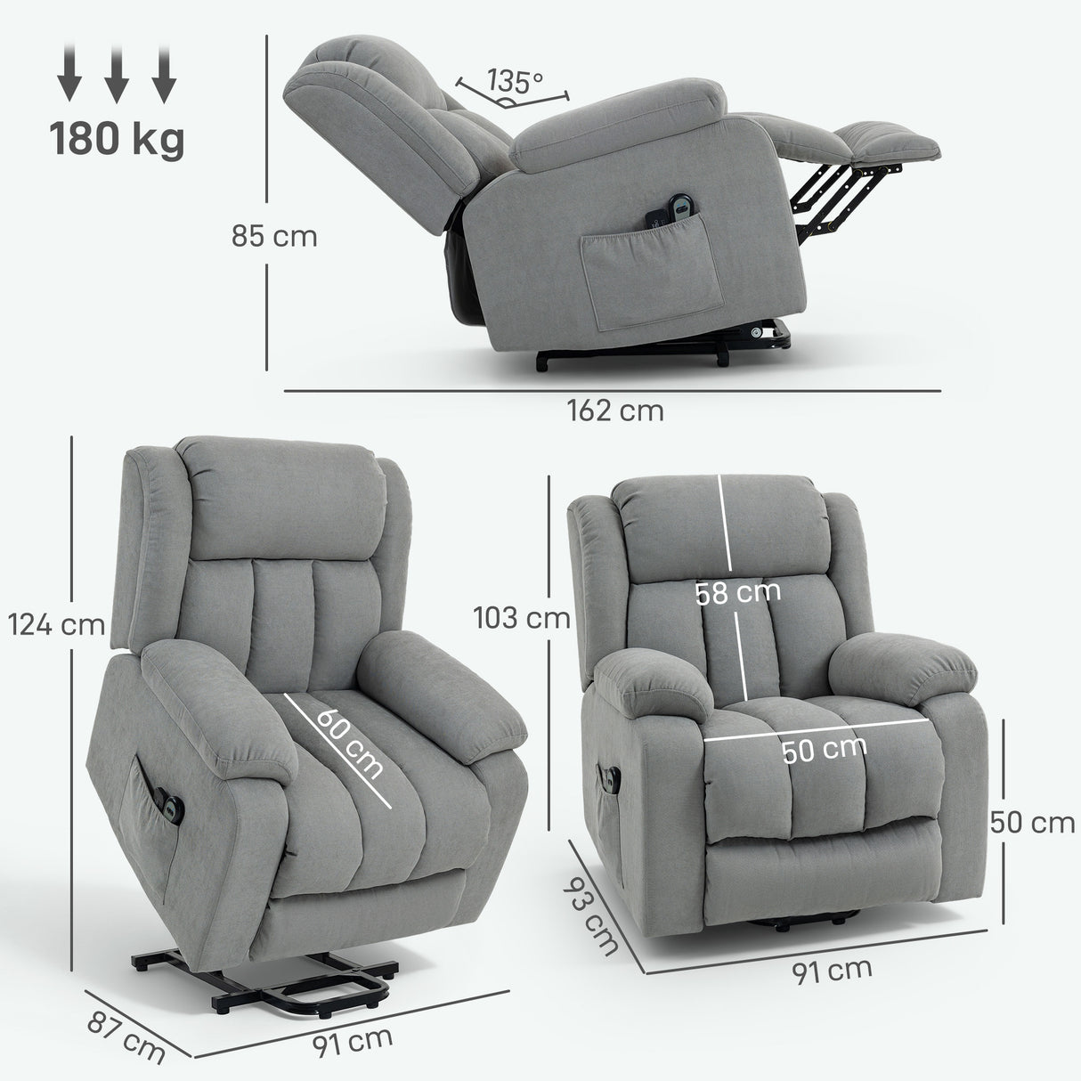 Linen Fabric Recliner Chair 91cm Wide With Footrest - Velmora