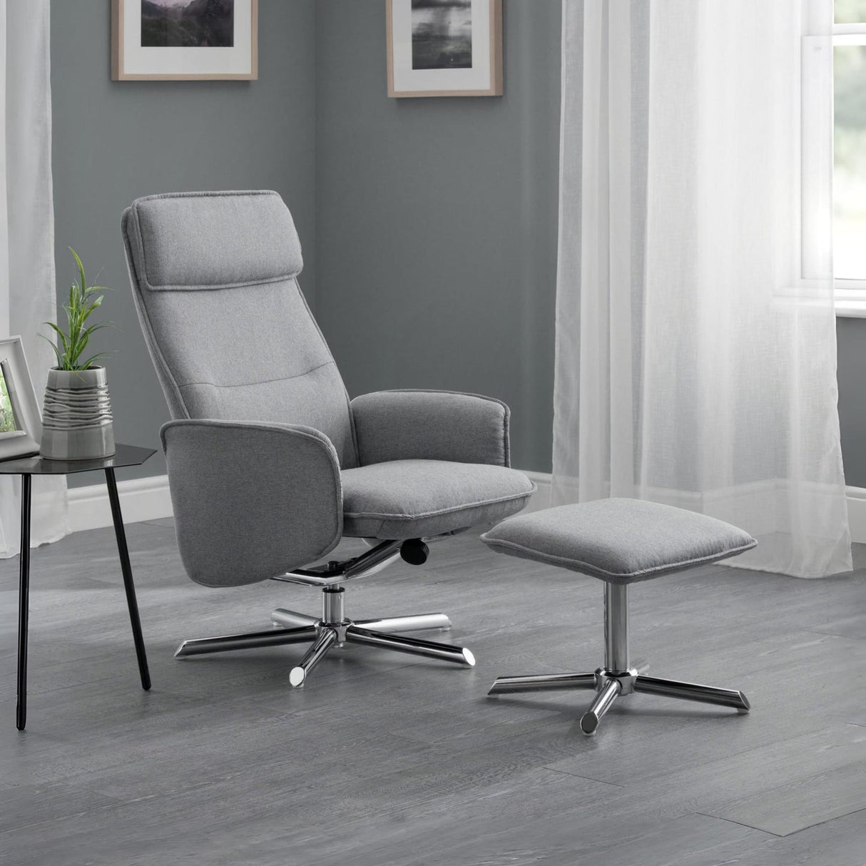 Linen Fabric Recliner Chair And Footstool - Aria