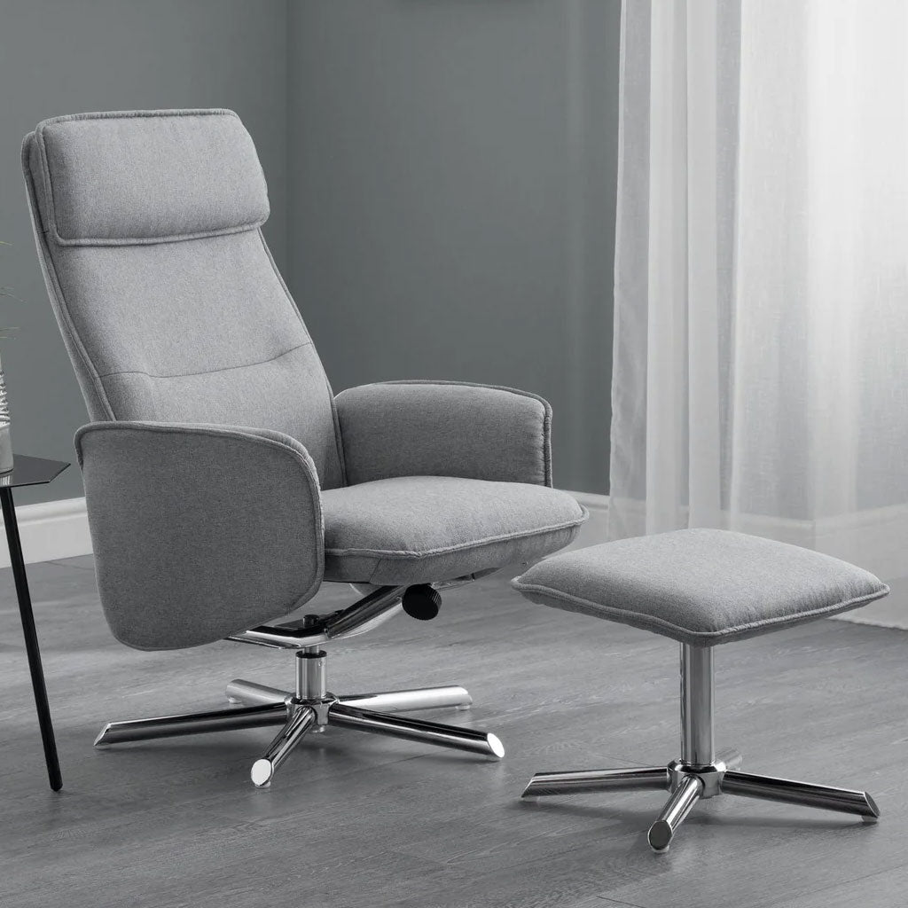Linen Fabric Recliner Chair And Footstool - Aria