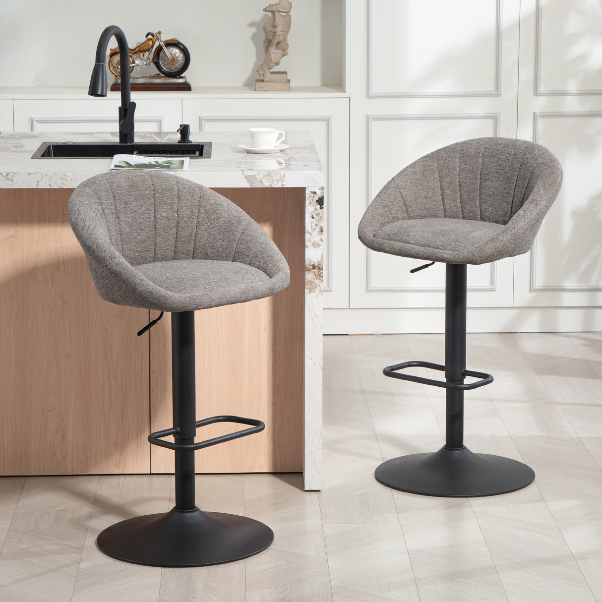 Linen Fabric Relaxed Tub Bar Stools in Set Of 2 - Velmora