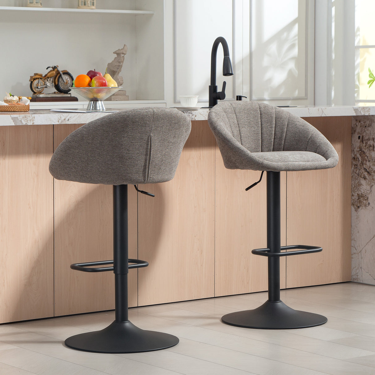 Linen Fabric Relaxed Tub Bar Stools in Set Of 2 - Velmora