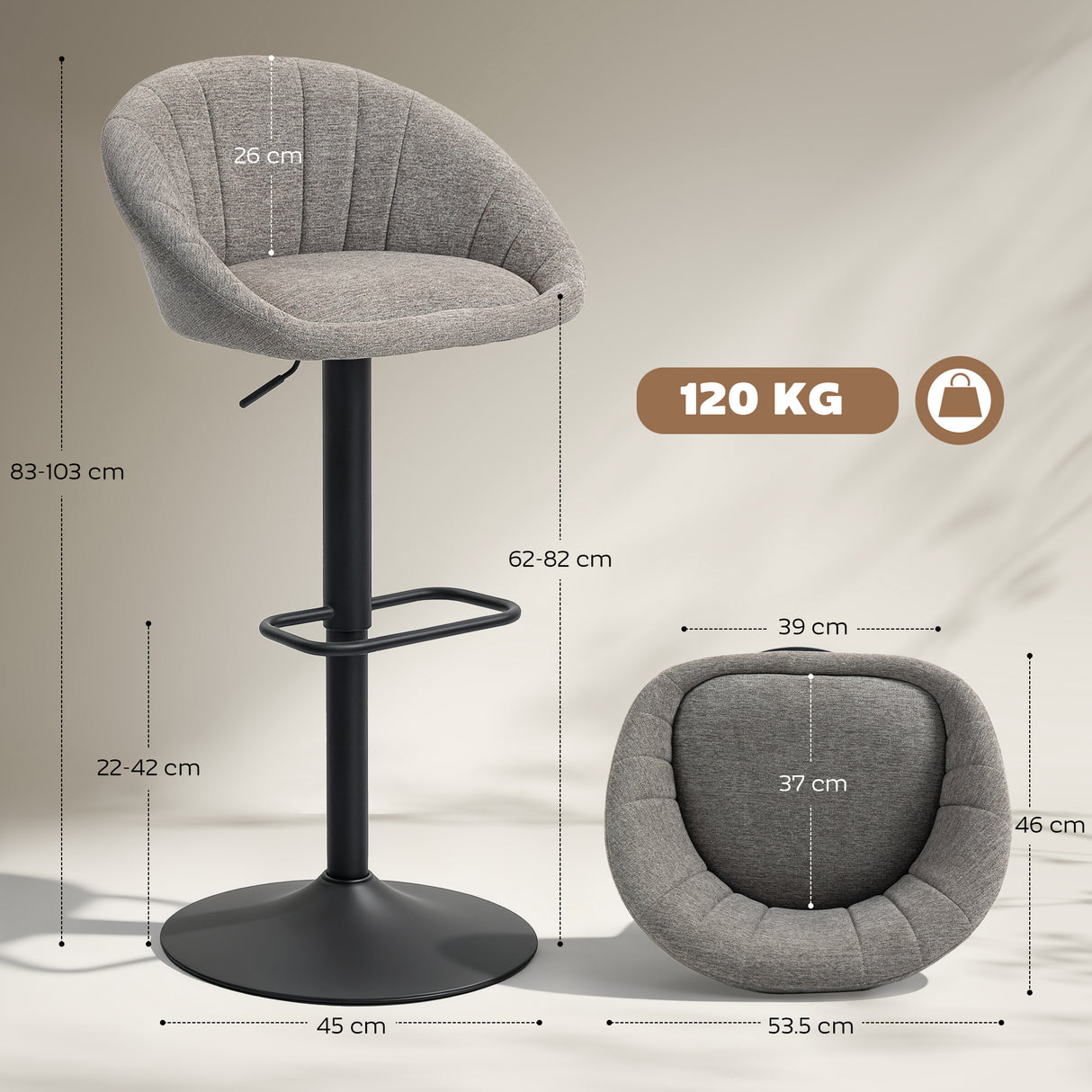 Linen Fabric Relaxed Tub Bar Stools in Set Of 2 - Velmora