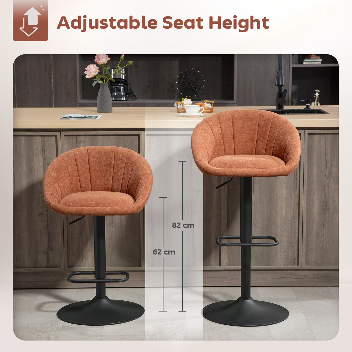 Linen Fabric Relaxed Tub Bar Stools in Set Of 2 - Velmora