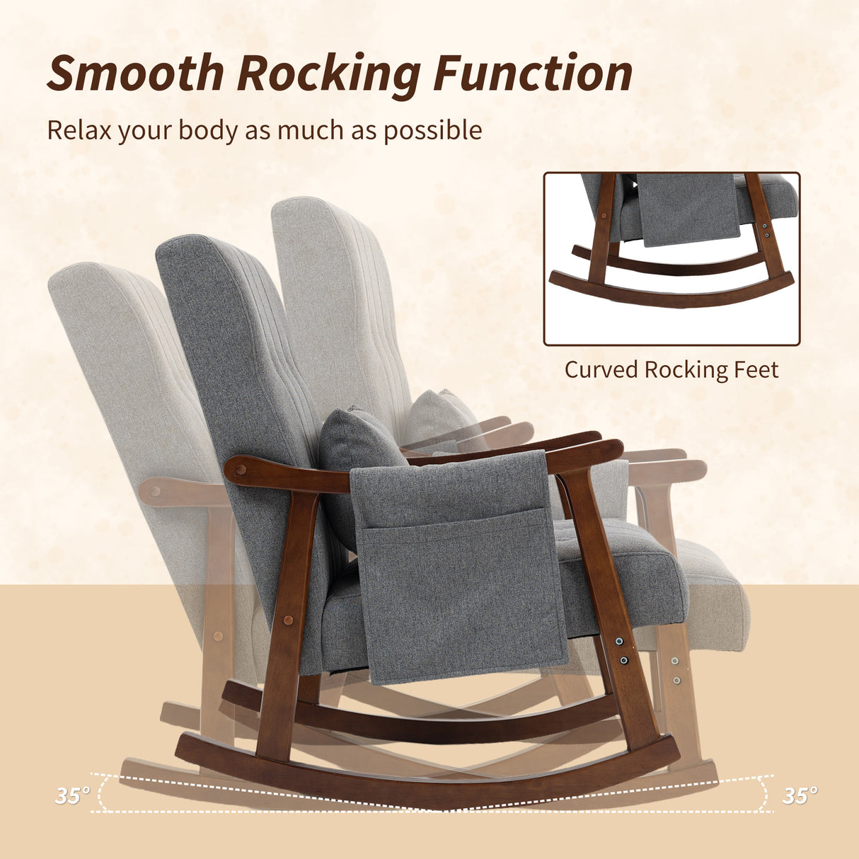 Linen Fabric Rocking Accent Chair 65cm Wide - Velmora