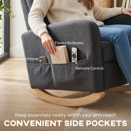 Linen Fabric Rocking Chair 66cm Wide - Velmora