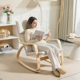 Linen Fabric Rocking Chair 67cm Wide With Wooden Frame - Velmora