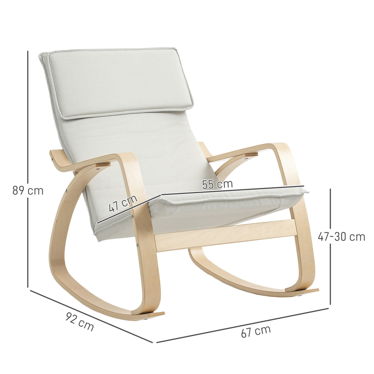 Linen Fabric Rocking Chair 67cm Wide With Wooden Frame - Velmora