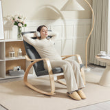Linen Fabric Rocking Chair 67cm Wide With Wooden Frame - Velmora