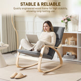 Linen Fabric Rocking Chair 67cm Wide With Wooden Frame - Velmora