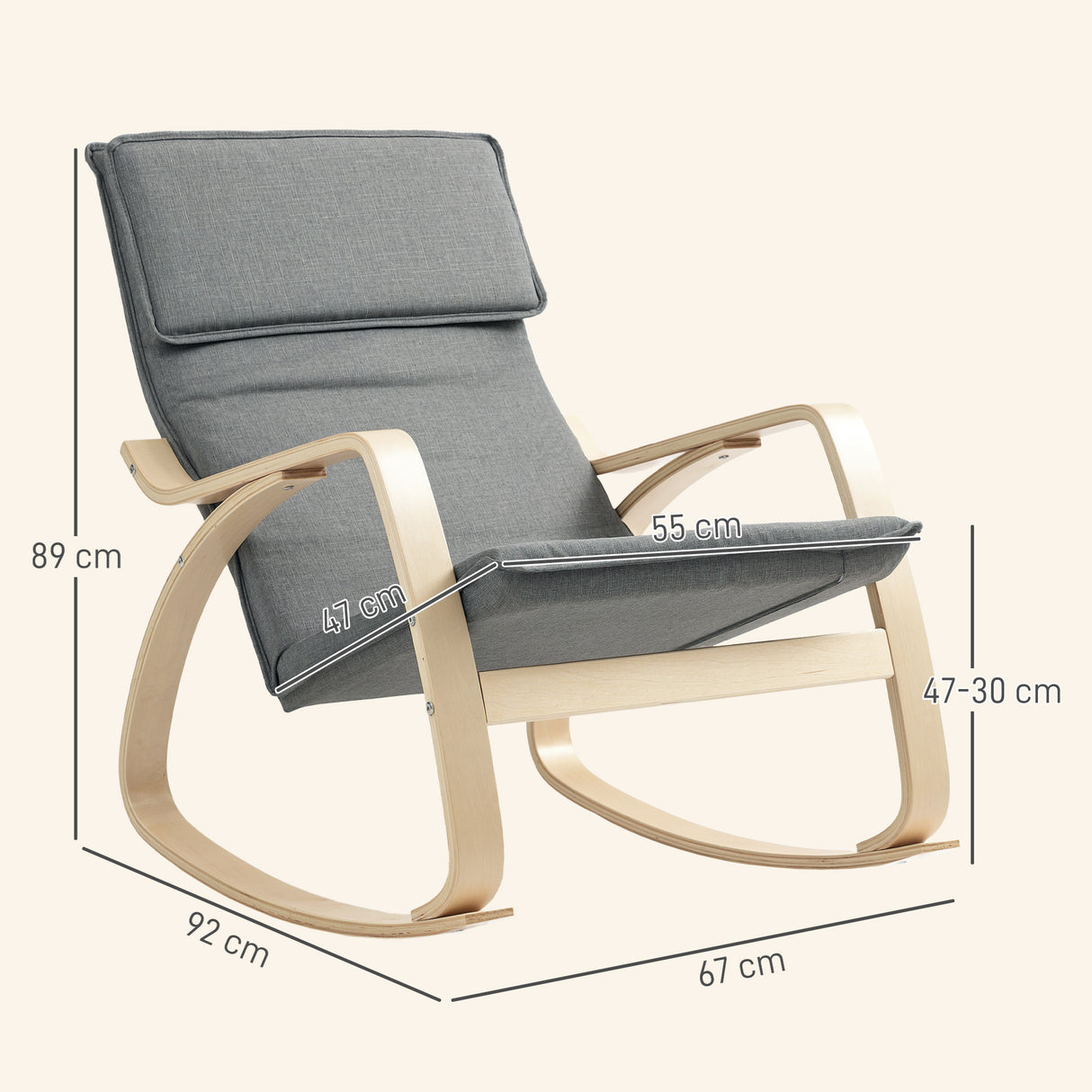 Linen Fabric Rocking Chair 67cm Wide With Wooden Frame - Velmora