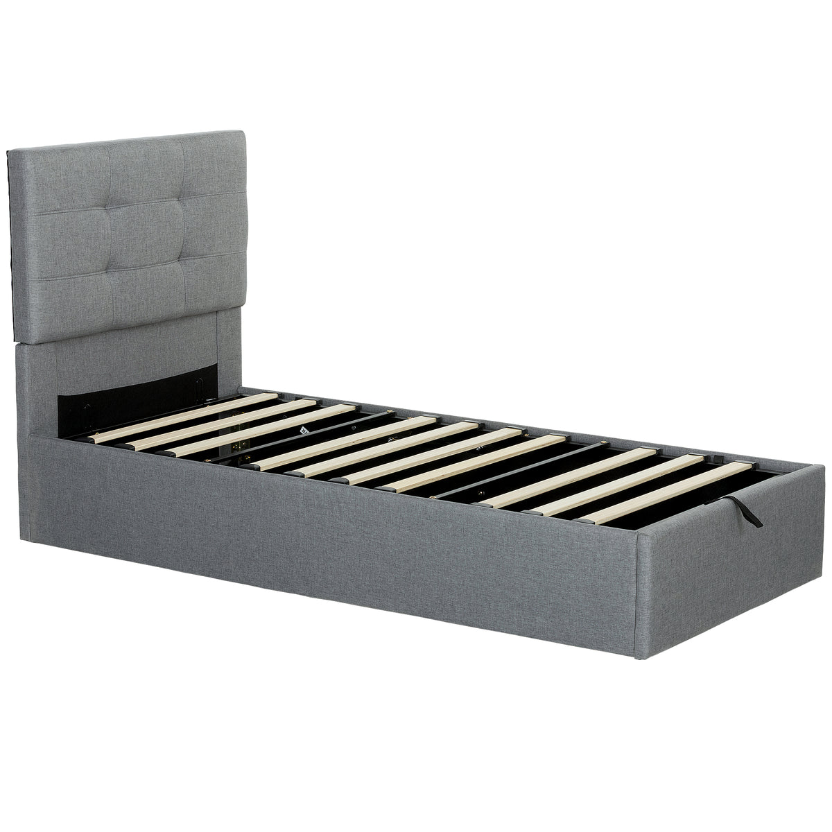Linen Fabric Single Ottoman Storage Bed 91cm Wide - Velmora