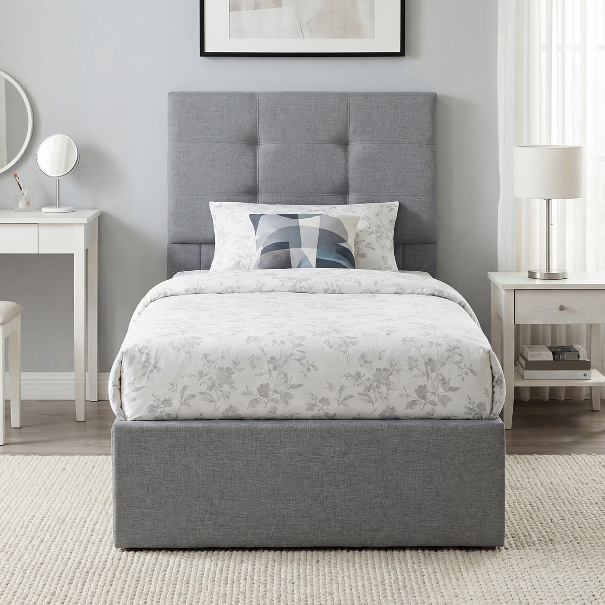 Linen Fabric Single Ottoman Storage Bed 91cm Wide - Velmora