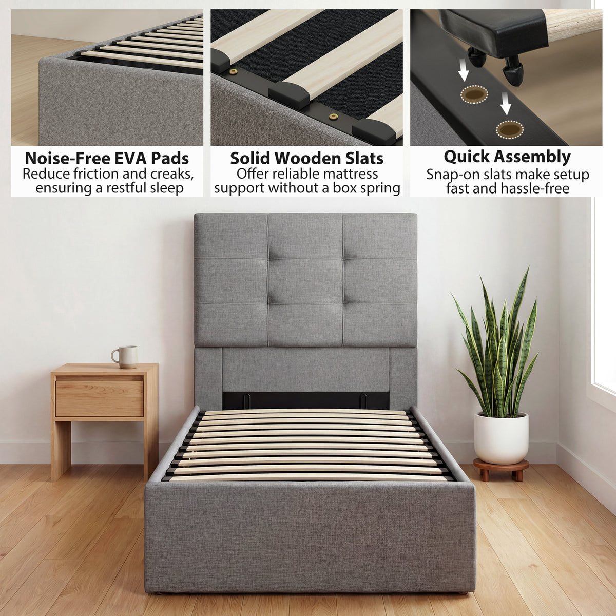 Linen Fabric Single Ottoman Storage Bed 91cm Wide - Velmora