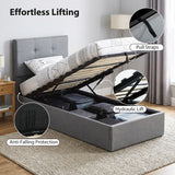 Linen Fabric Single Ottoman Storage Bed 91cm Wide - Velmora