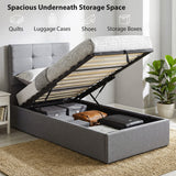 Linen Fabric Single Ottoman Storage Bed 91cm Wide - Velmora