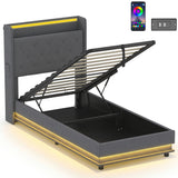 Linen Fabric Single Ottoman Storage Bed 98cm Wide With LED Lights - Velmora