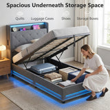 Linen Fabric Single Ottoman Storage Bed 98cm Wide With LED Lights - Velmora