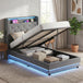 Linen Fabric Single Ottoman Storage Bed 98cm Wide With LED Lights - Velmora