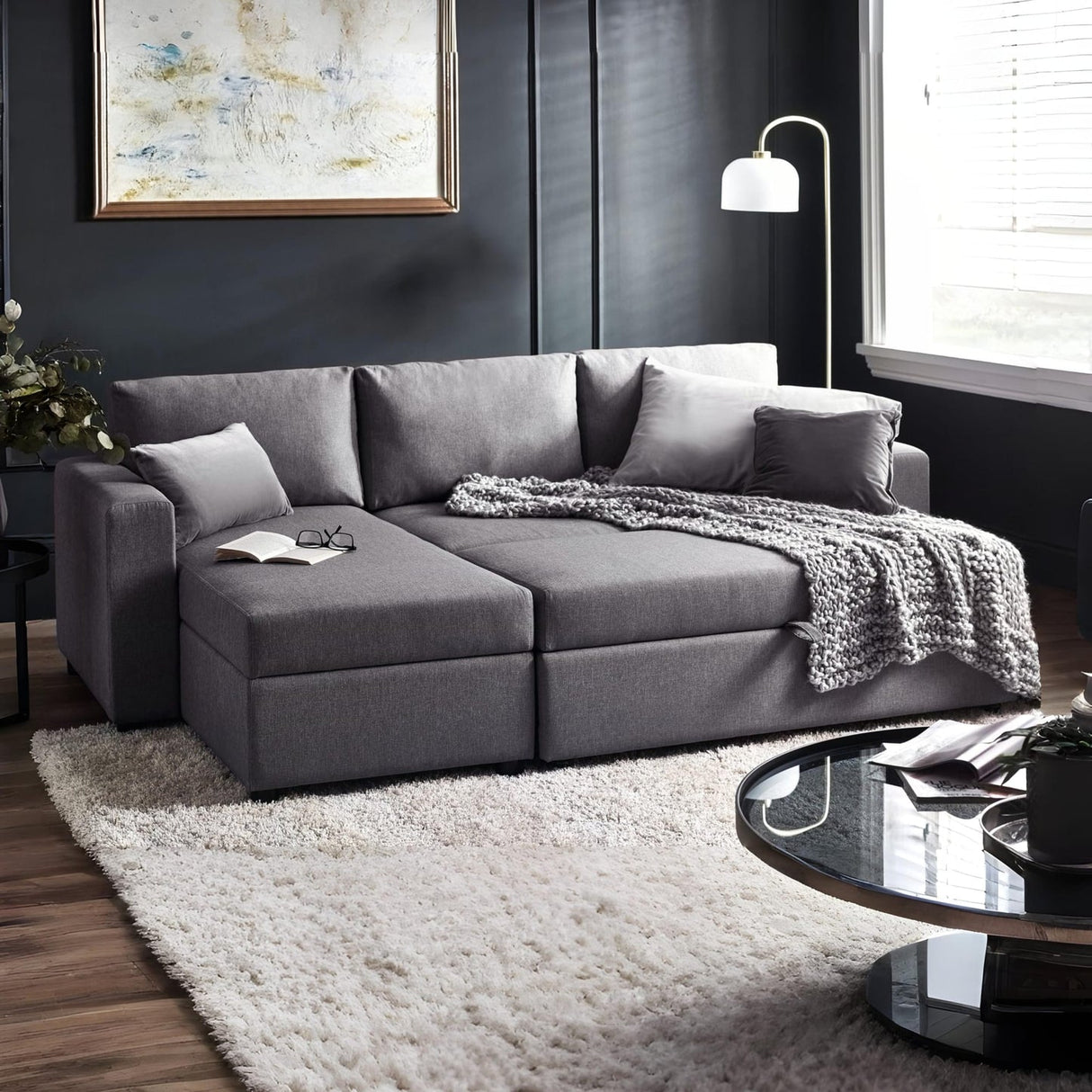 Linen Fabric Sofa Bed 224cm Wide - Angel