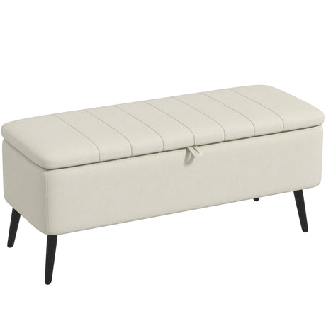 Linen Fabric Storage Ottoman 102cm Wide - Velmora