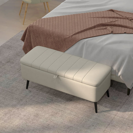 Linen Fabric Storage Ottoman 102cm Wide - Velmora